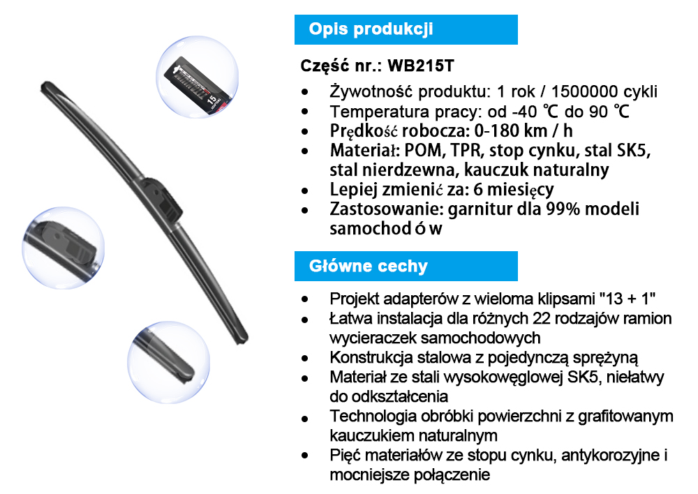 Wycieraczka płaska pióro 15 adapterów 16'' 410mm