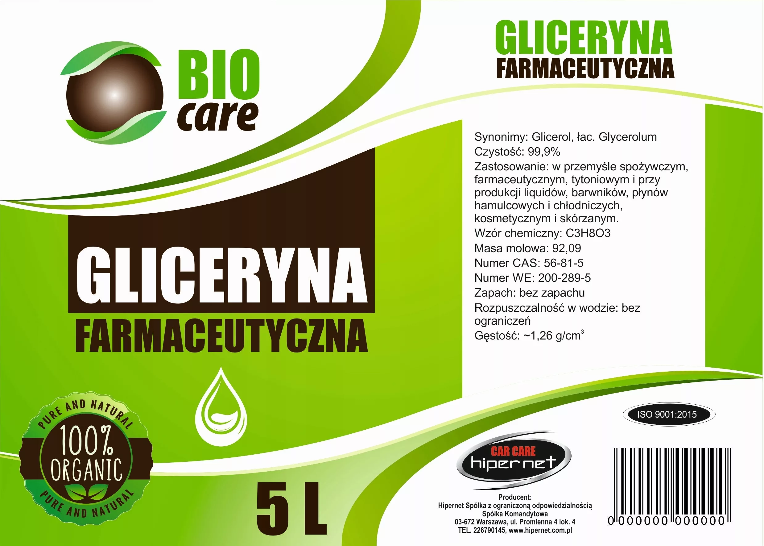 Gliceryna Roślinna Farmaceutyczna CZYSTA 5KG 99,5%