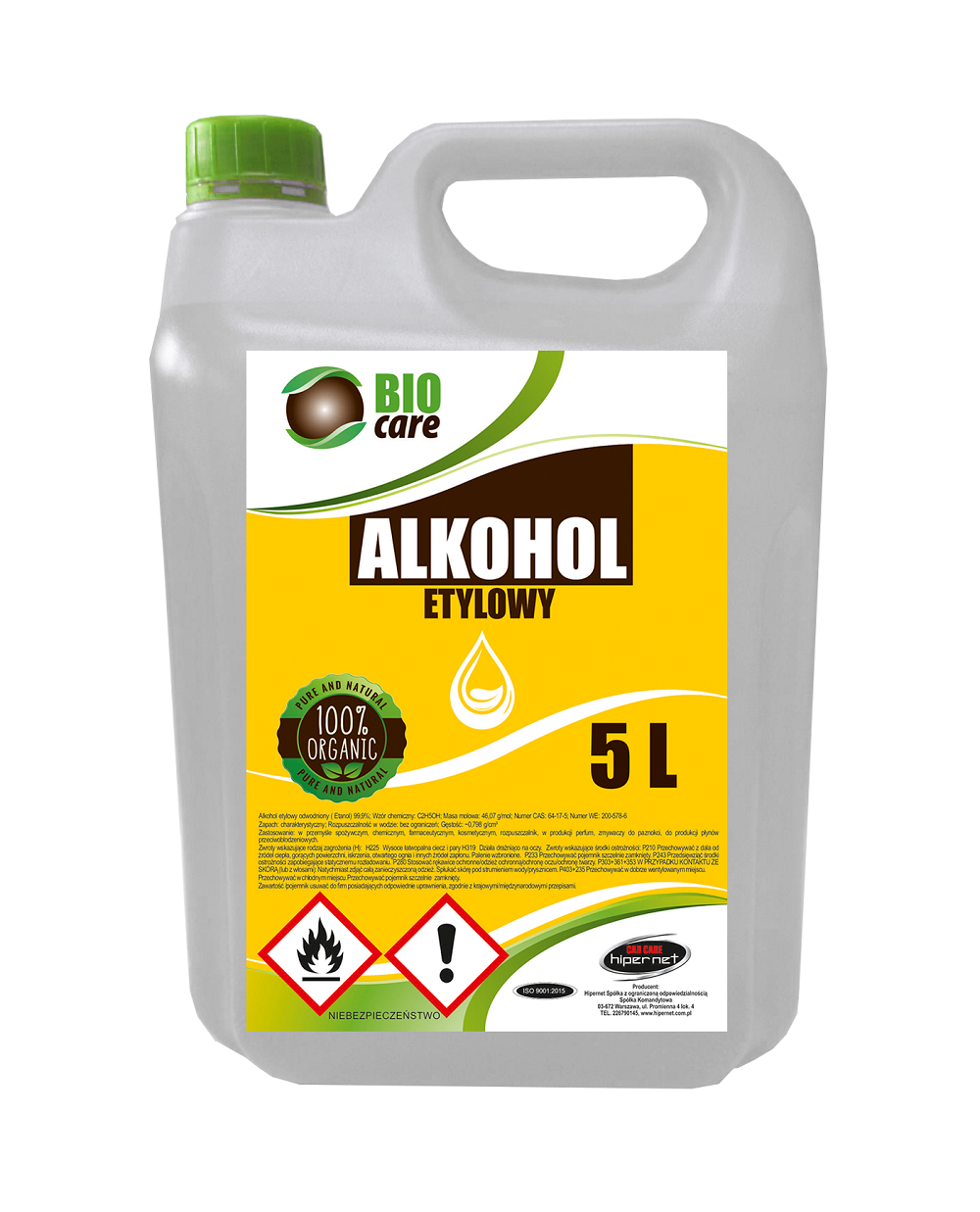 ALKOHOL ETYLOWY SPIRYTUS ETANOL do dezynfekcji odtłuszczania SKAŻONY 99% 5L