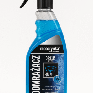 Odmrażacz do szyb Motorynka Car-Care w butelce z atomizerem, 750 ml, produkt do usuwania szronu i lodu z szyb i lusterek.